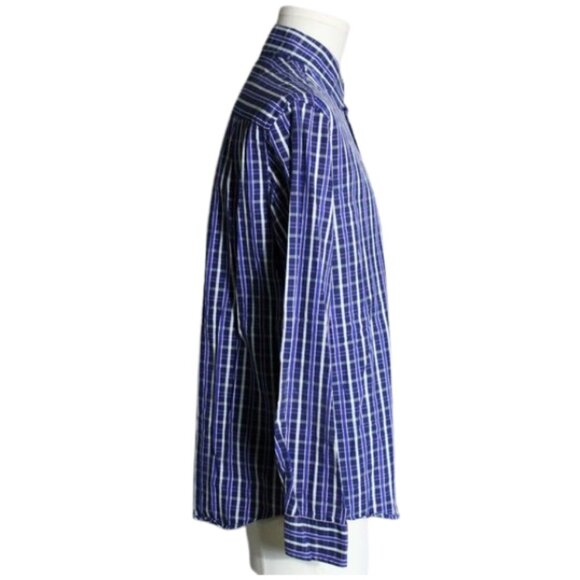 Tasso Elba SZ M Men's Blue Plaid Long Sleeve Button Up Shirt - Picture 4 of 6